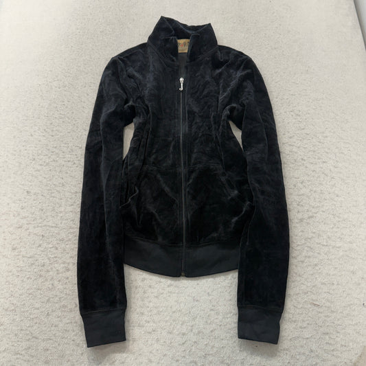 2003 Vintage Juicy Couture Women Black Velour Zip-Up Track Jacket Pockets Size M