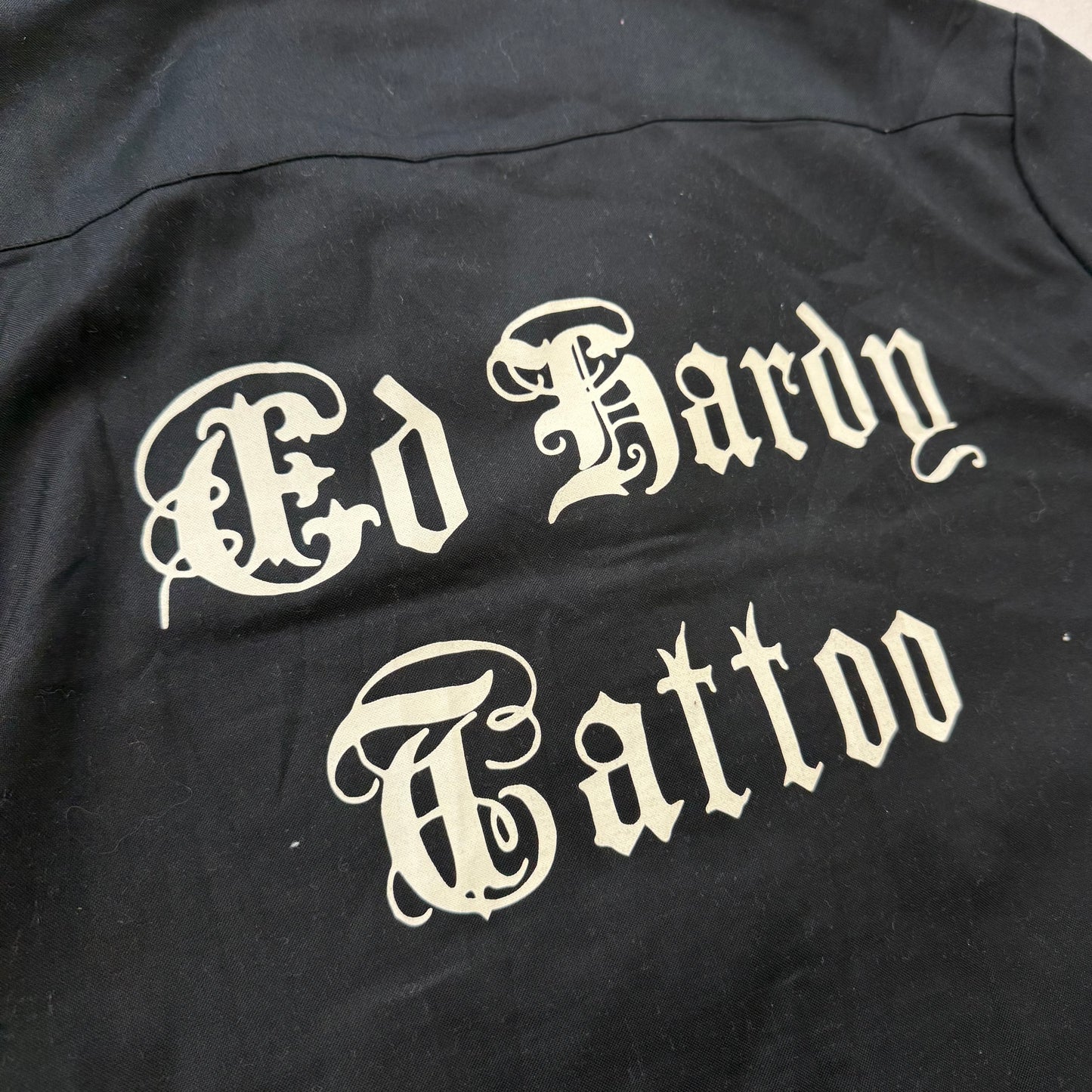 Ed Hardy Tattoo Black Button Up Shirt Dragon Wing Embroidery Short Sleeve XL