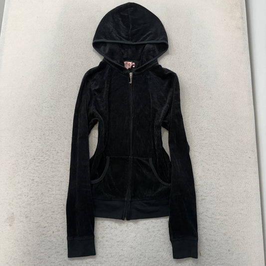 Juicy Couture Scottie Dogs Women's Black Velour Zip-Up Hoodie Pockets Size M
