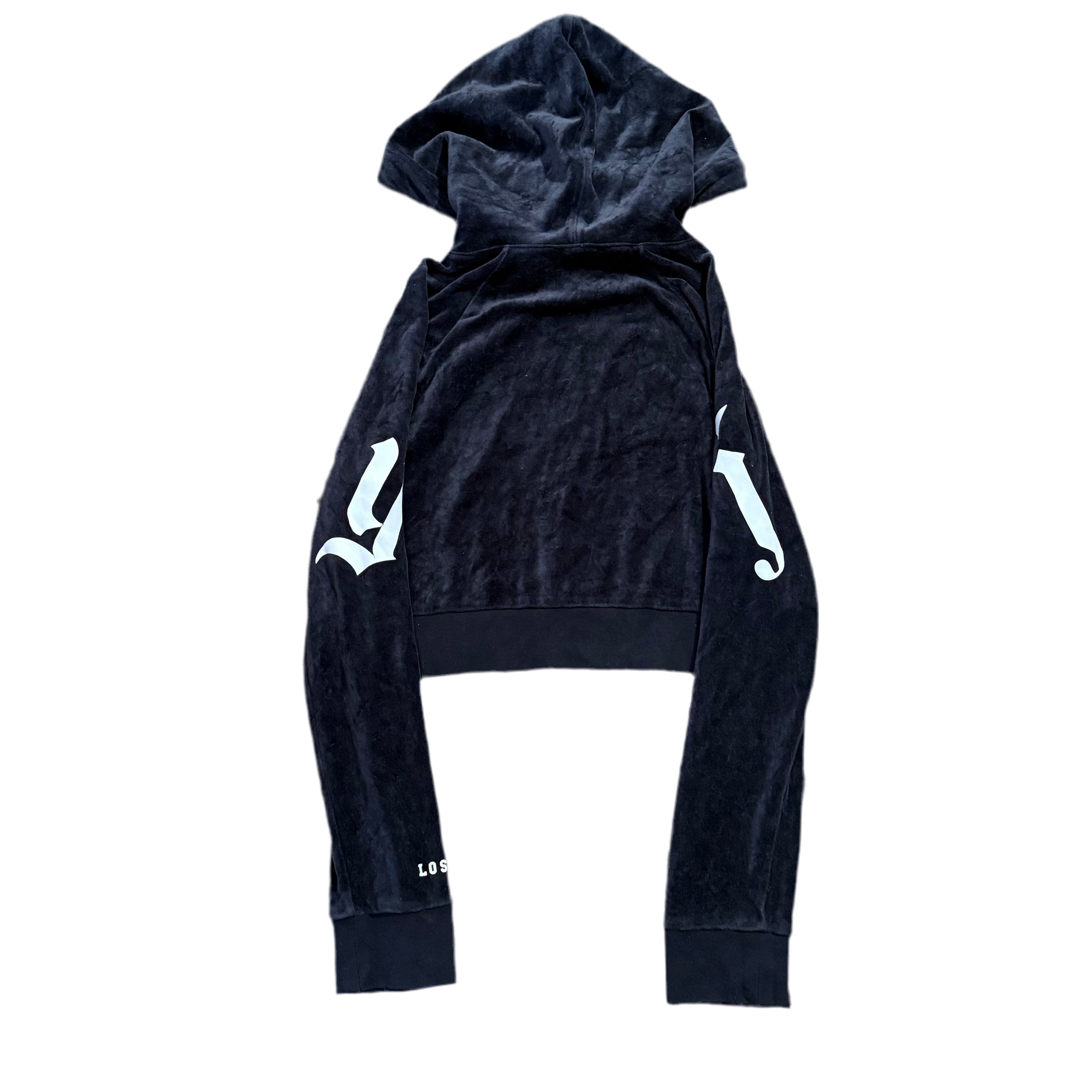 Vintage Juicy Couture Dark Grey Velour Gothic “Juicy” Zip Hoodie Size S