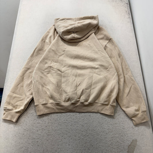 Hollister Men's Beige Fleece Pullover Hoodie Kangaroo Pockets Y2K Logo Size XL