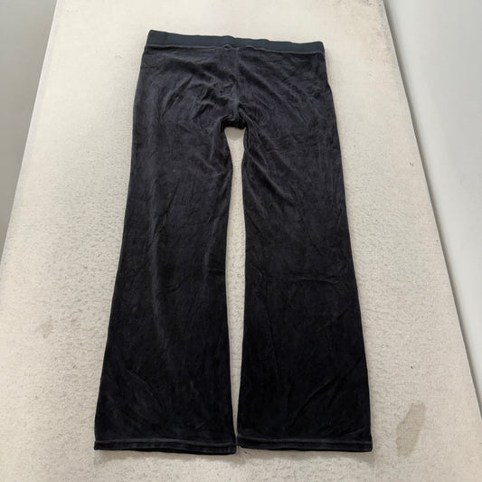 Vintage Juicy Couture Women's Black Velour Flared Track Pants Drawstring Size L