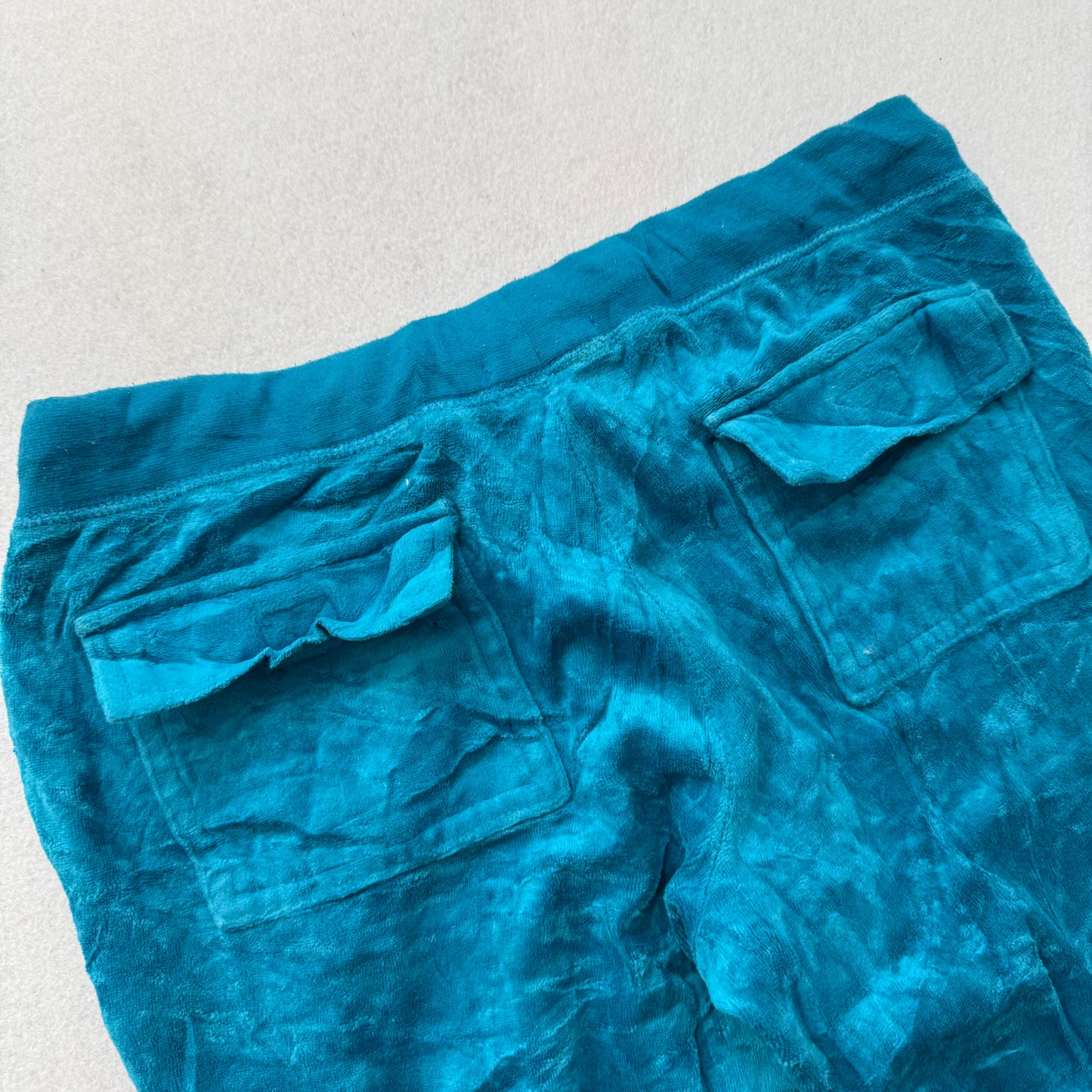 Vintage Juicy Couture Women Teal Blue Velour Flare Track Pant Flap Pocket Size S