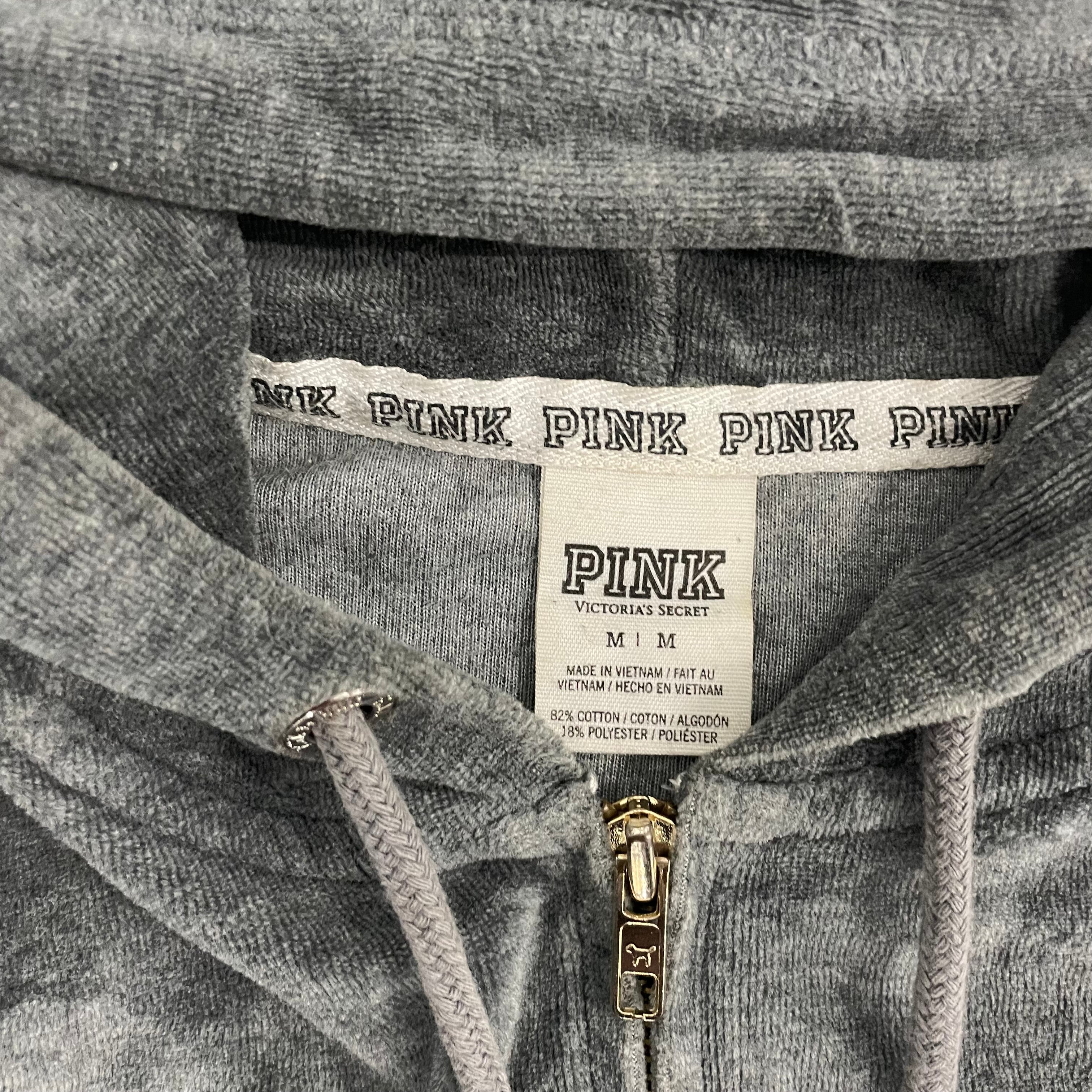 Vintage Victoria’s Secret PINK Charcoal Gray Velour Zip Up Hoodie Size M