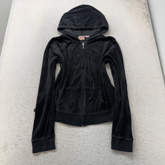 Juicy Couture Viva La Juicy Womens Black Velour Tracksuit Set Hoodie & Pant - XL