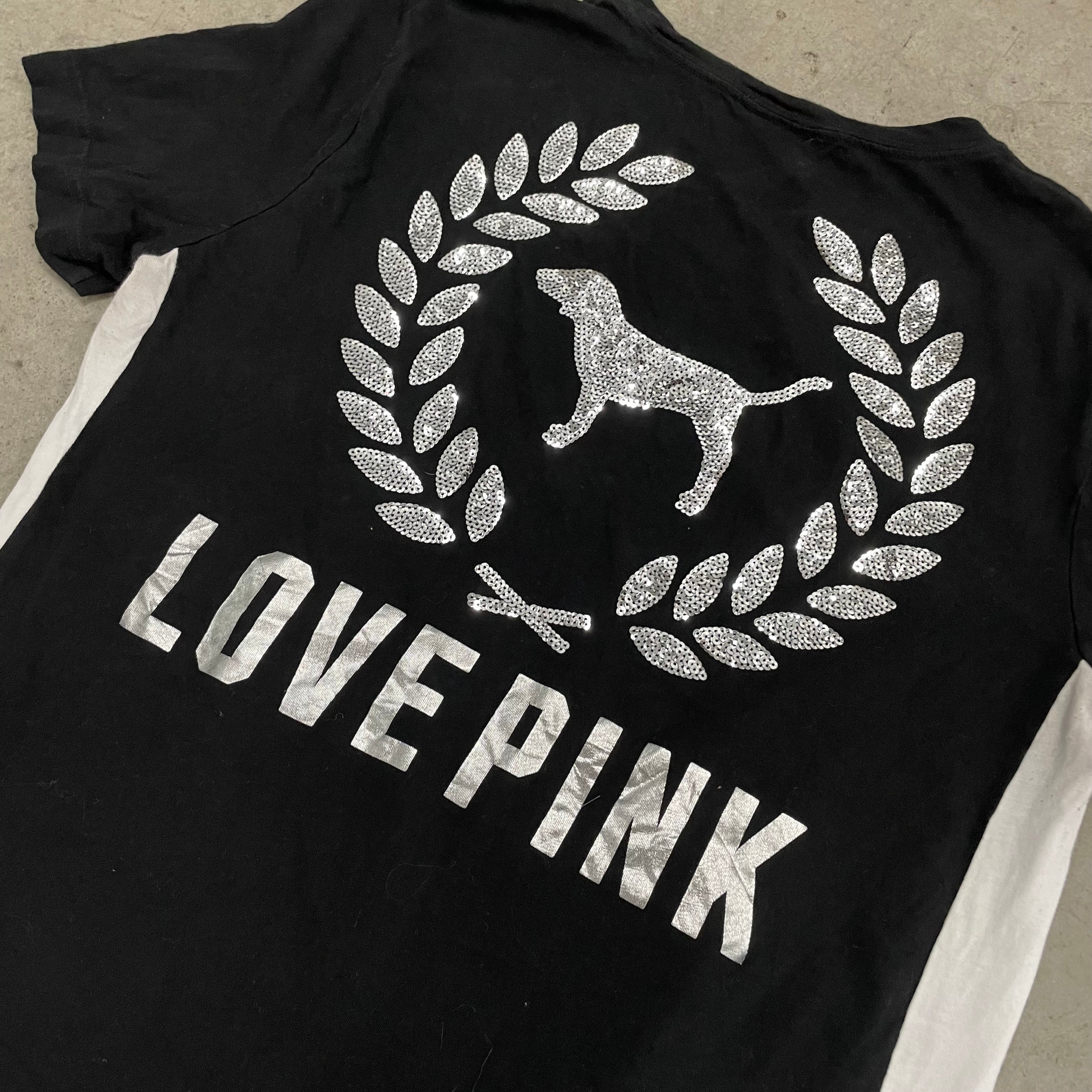 Vintage Victoria’s Secret PINK Black Contrast Tee with Sequin Back Logo Size S