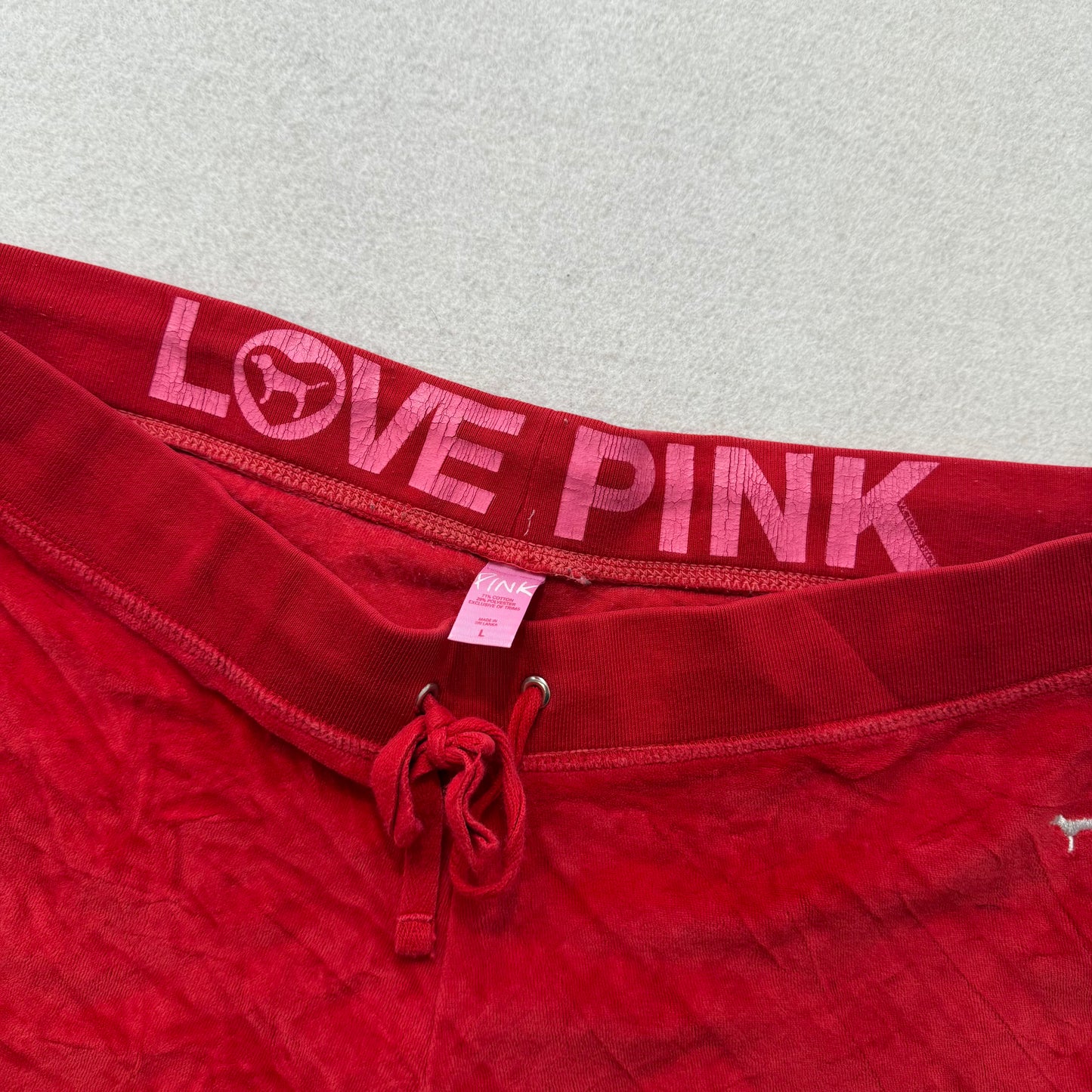 PINK By Victoria’s Secret Red Velour Track Pants Drawstring Loungewear Size L