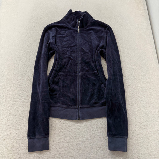 Juicy Couture Womens Navy Blue Velour Zip-Up Track Jacket Butterfly Graphic - XL