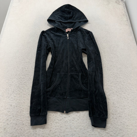 Vintage Juicy Couture Scottie Dogs Women's Black Velour Zip-Up Hoodie Y2K Size S