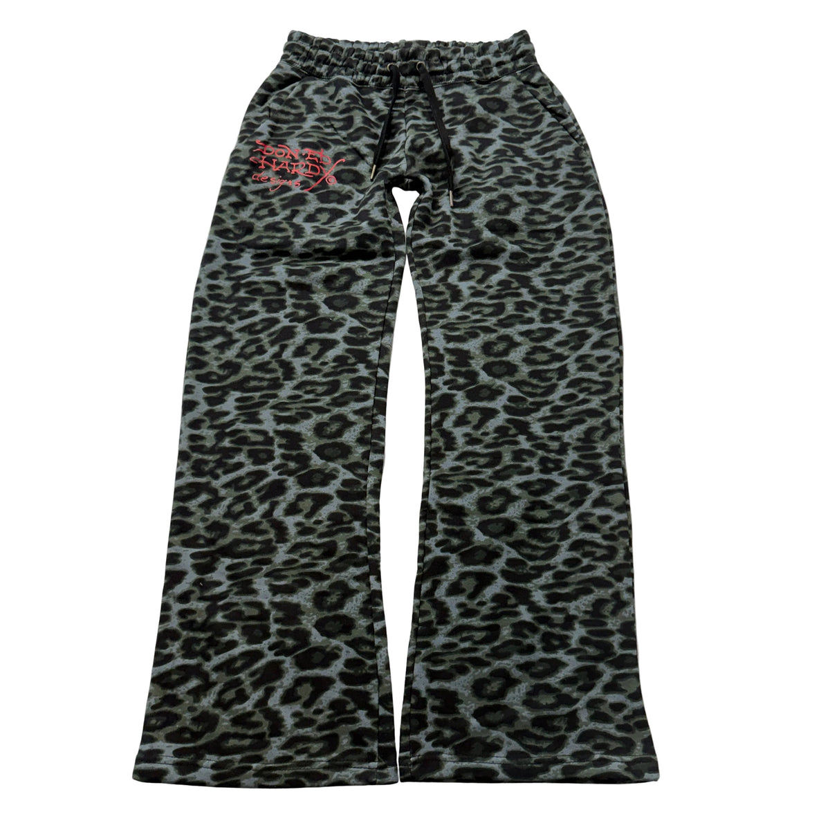 ED HARDY “Sacred Heart” GREEN LEOPARD FLARE PANTS