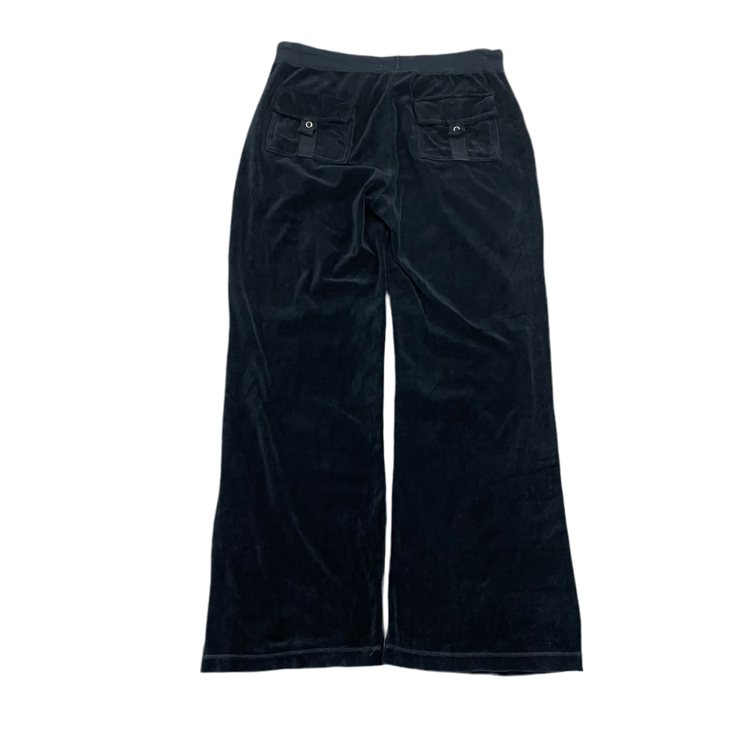 Vintage Juicy Couture Black Velour Flared Pants with Snap Pockets Size XL