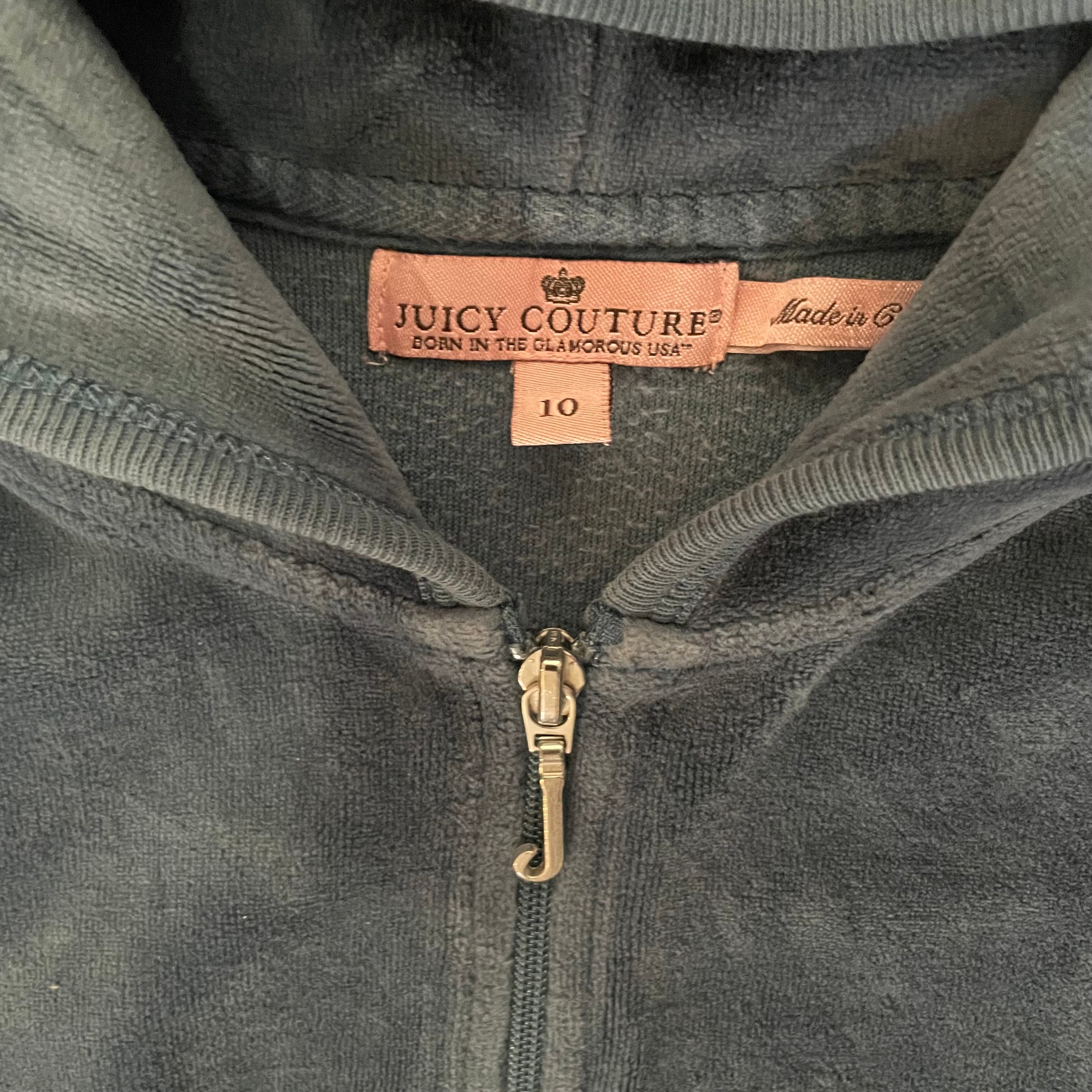Vintage Juicy Couture Blue Velour Zip Hoodie Juicy Logo Back Kids 10