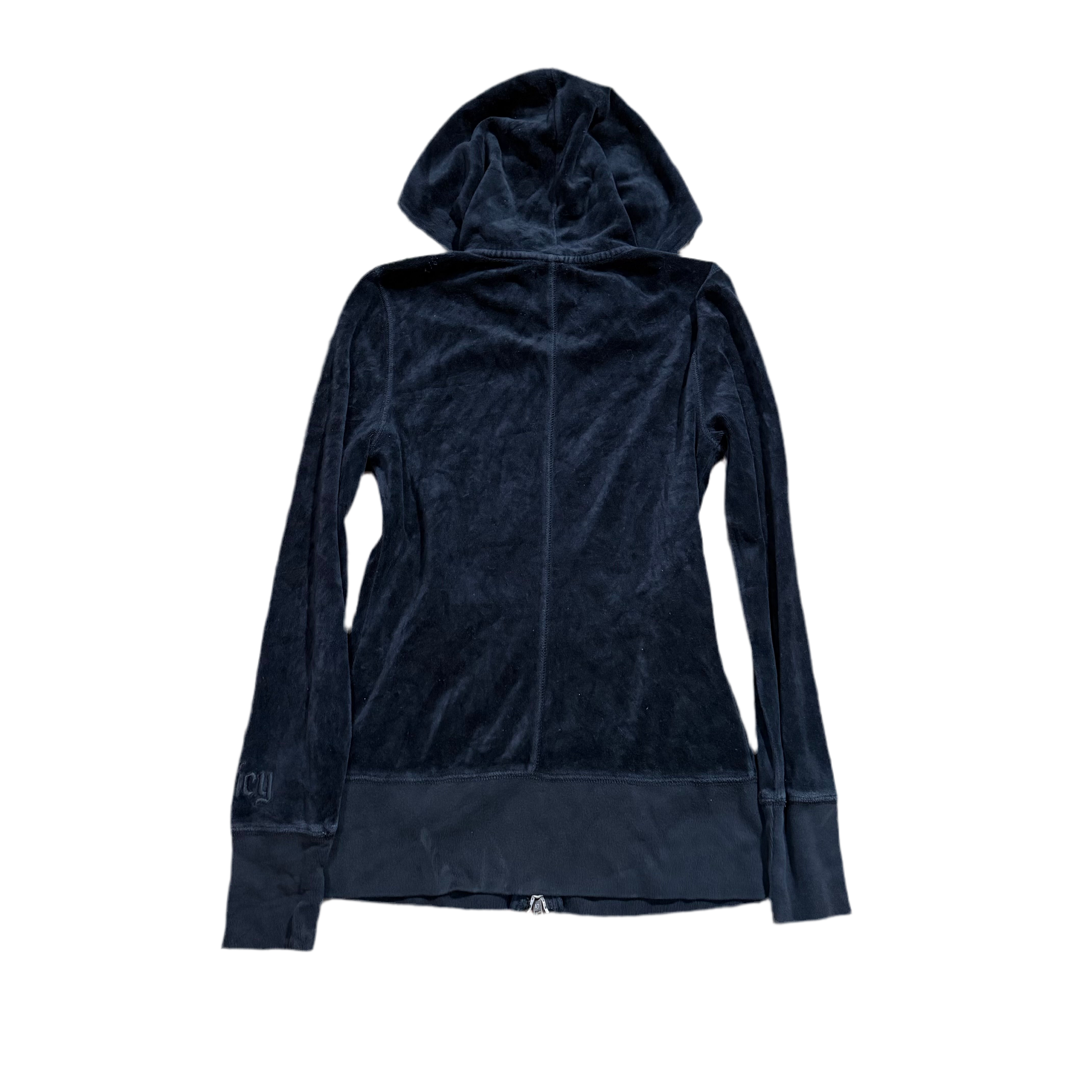 Vintage Juicy Couture Black Velour Chain Pocket Zip Hoodie Size S