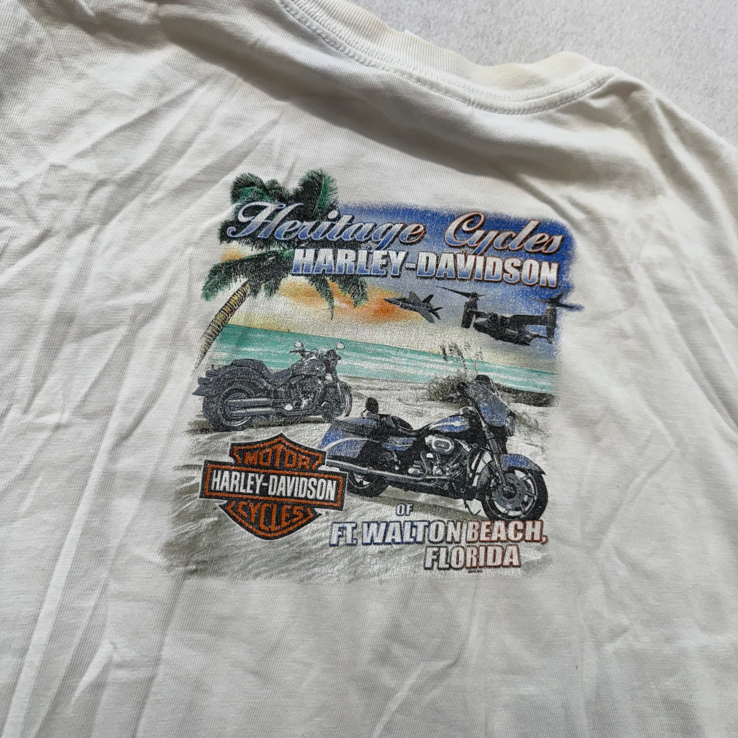Harley-Davidson Motorcycles Graphic Tee Cream Cotton Shirt Size M