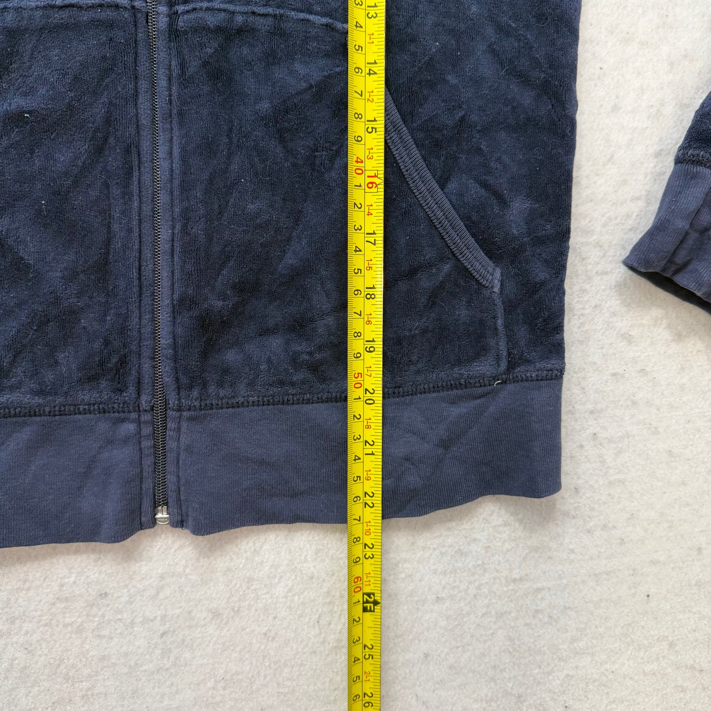 Juicy Couture Womens Midnight Navy Blue Velour Zip Up Hoodie Graphic Logo Size M