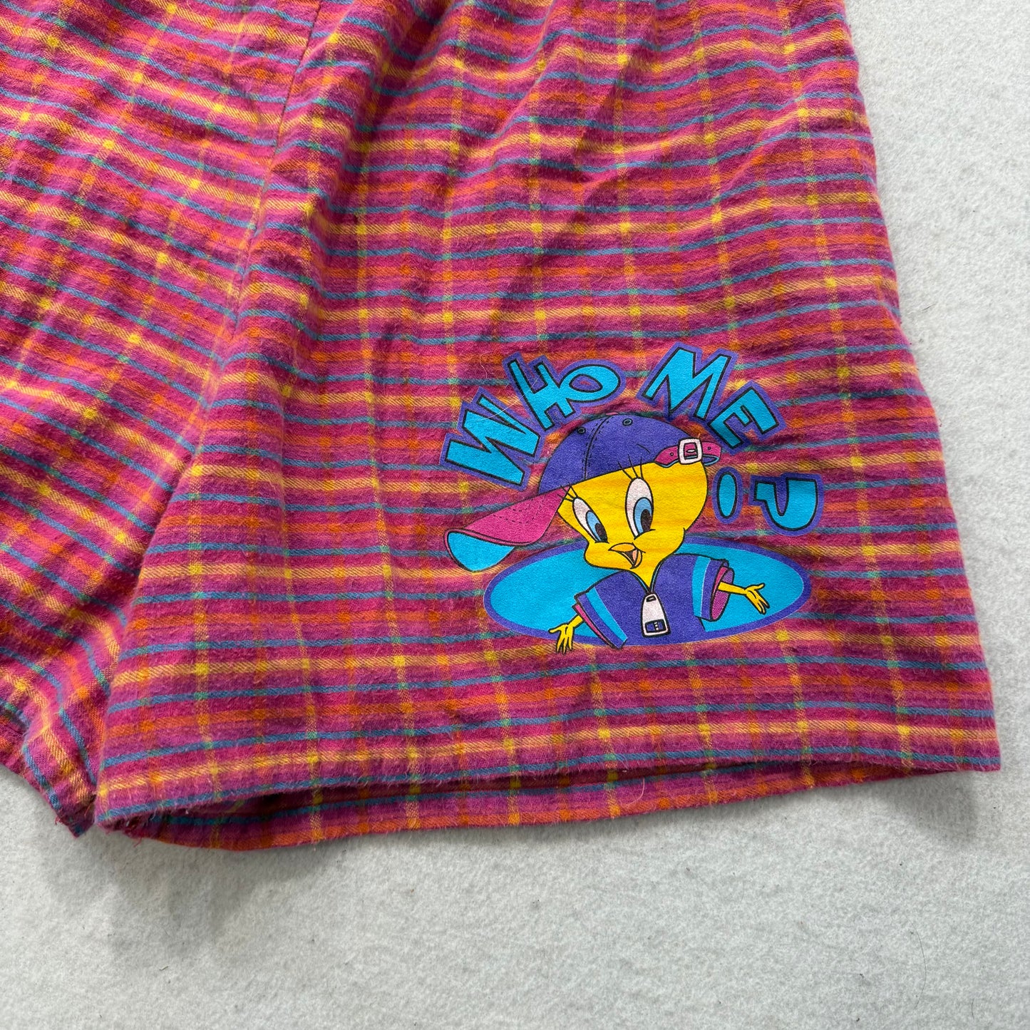 Vintage Looney Tunes Tweety Bird Men Red Plaid Cartoon-Themed Boxer Short Size L