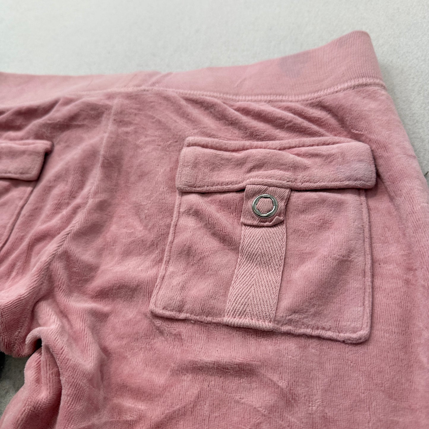 Juicy Couture Women's Pink Velour Flared Leg Track Pants Pockets Dog Logo Size S