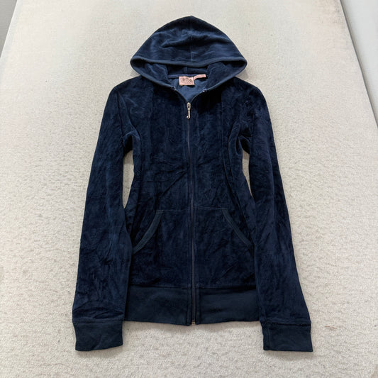 Juicy Couture Scottie Dogs Women's Navy Blue Velour Zip-Up Hoodie Pocket Size XL