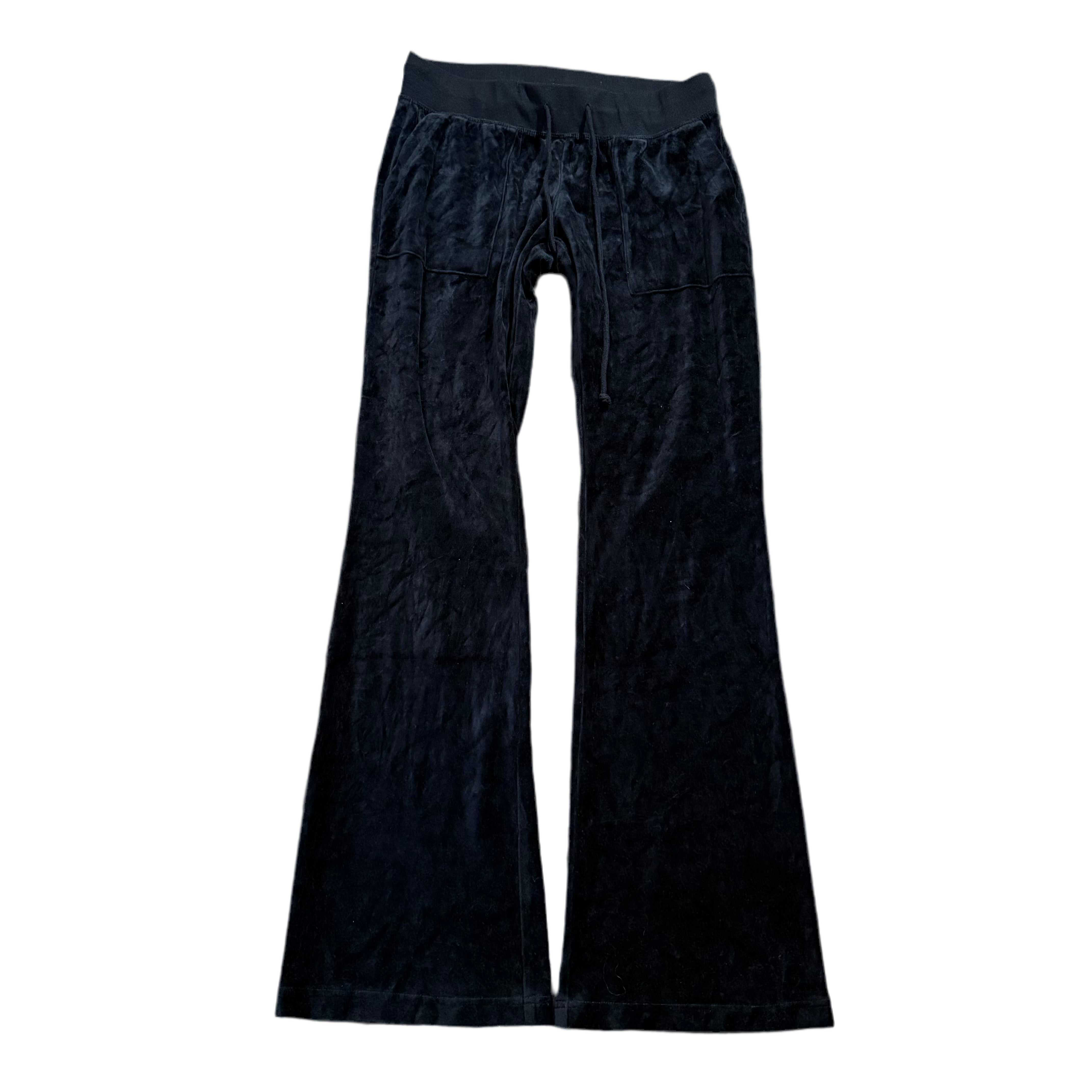 Vintage Juicy Couture Black Velour Flared Pants with Front Pockets Size M