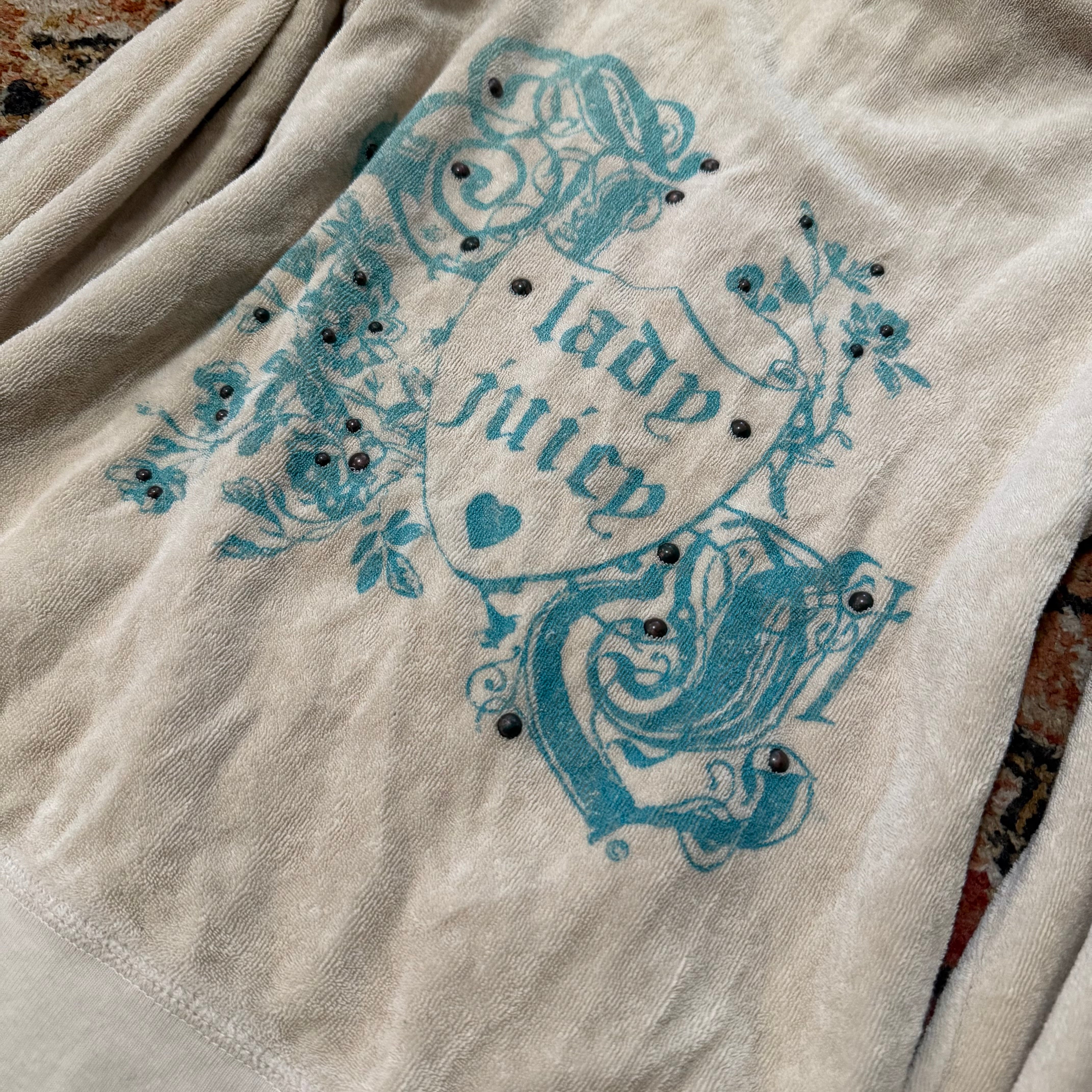 2003 Vintage Juicy Couture Sand Terry Zip Hoodie “Lady Juicy” Studded Back Size S