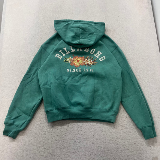 Billabong Women's Green Pullover Hoodie Hibiscus Flower Back Graphic Size XS