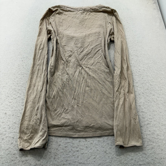 Fossil Women's Tan Lace Trim Scoop Neck Top Long Sleeve Cottagecore Y2K Size M