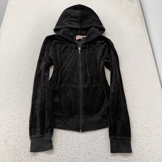 Juicy Couture Women's Black Velour Tracksuit Set Zip-Up Hoodie & Flare Pant - M