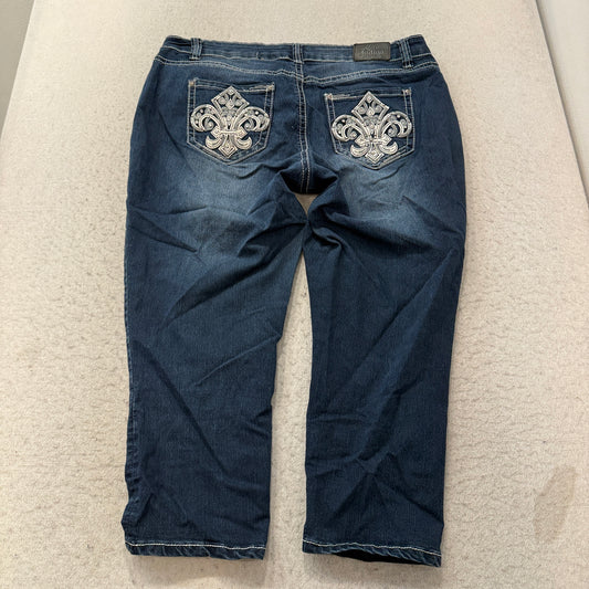 Love Indigo Premium Capri Jeans Women's Dark Wash Embellished Fleur Pockets Size 14 photo 2
