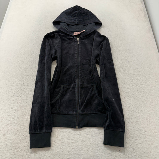Juicy Couture Scottie Dogs Women Black Velour Tracksuit Set Hoodie & Pant Size M