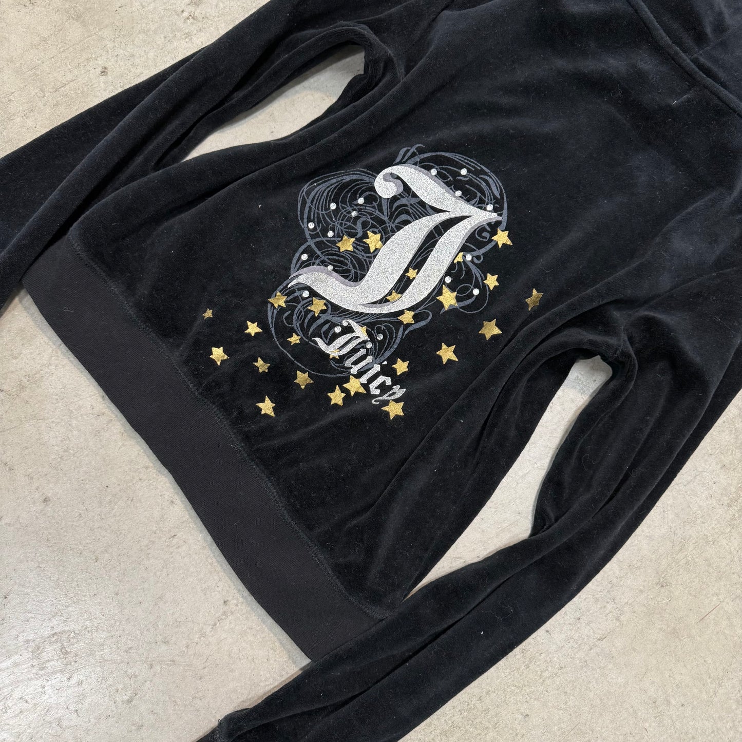 Black VINTAGE Velour Juicy Couture Hoodie w/ RARE DESIGN SIZE M