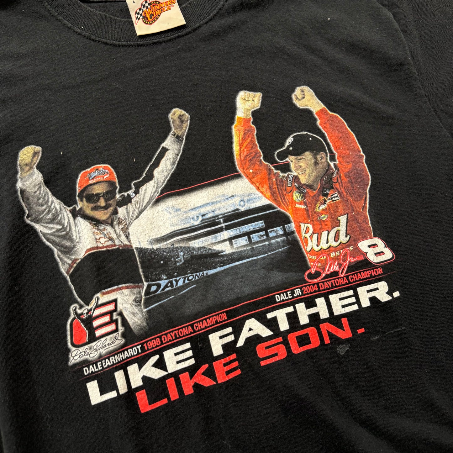 Dale Earnhardt Jr Winner Circle NASCAR Like Father Like Son Black T-Shirt Size L