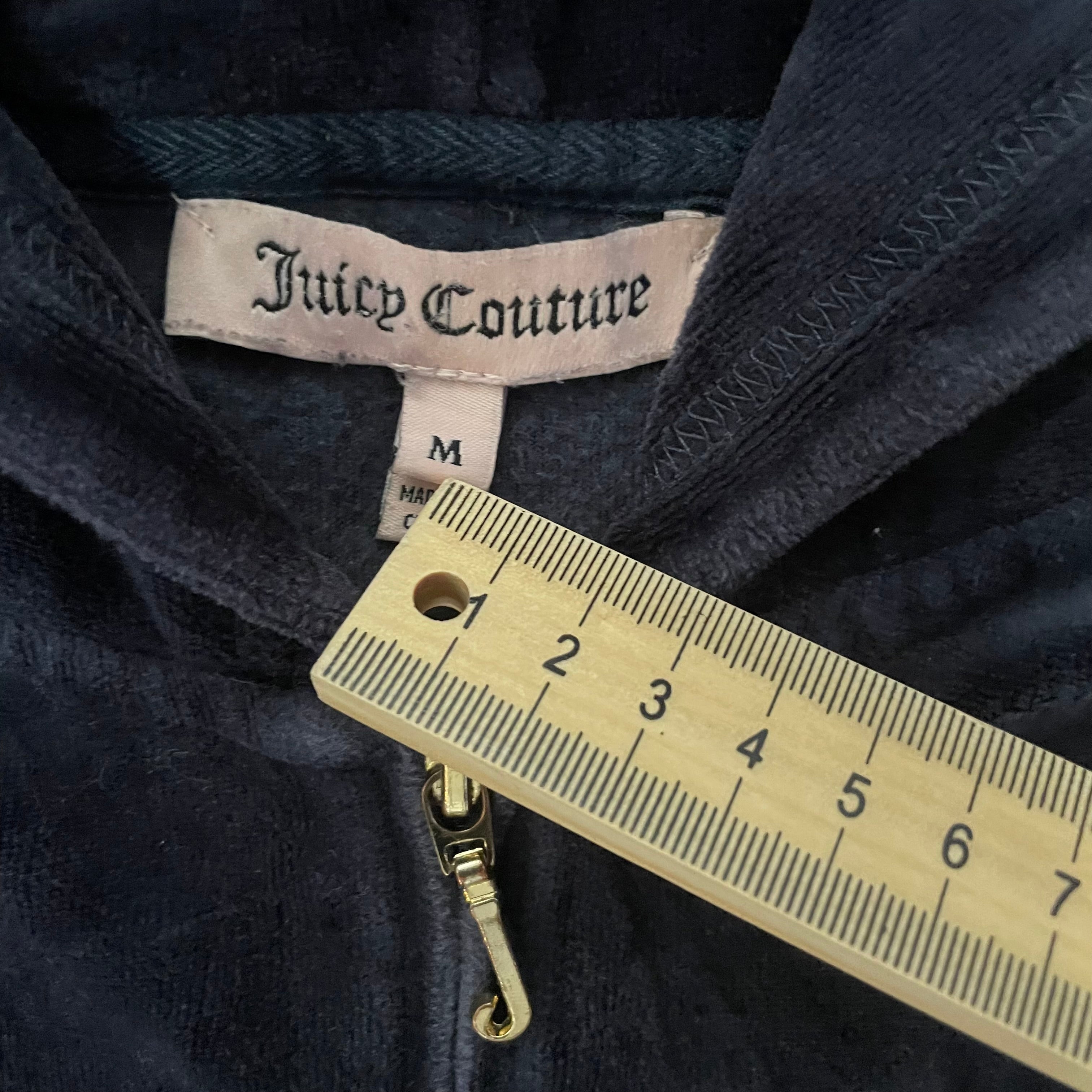 Vintage Juicy Couture Navy Velour Glitter Chandelier Crown Zip Hoodie Size M