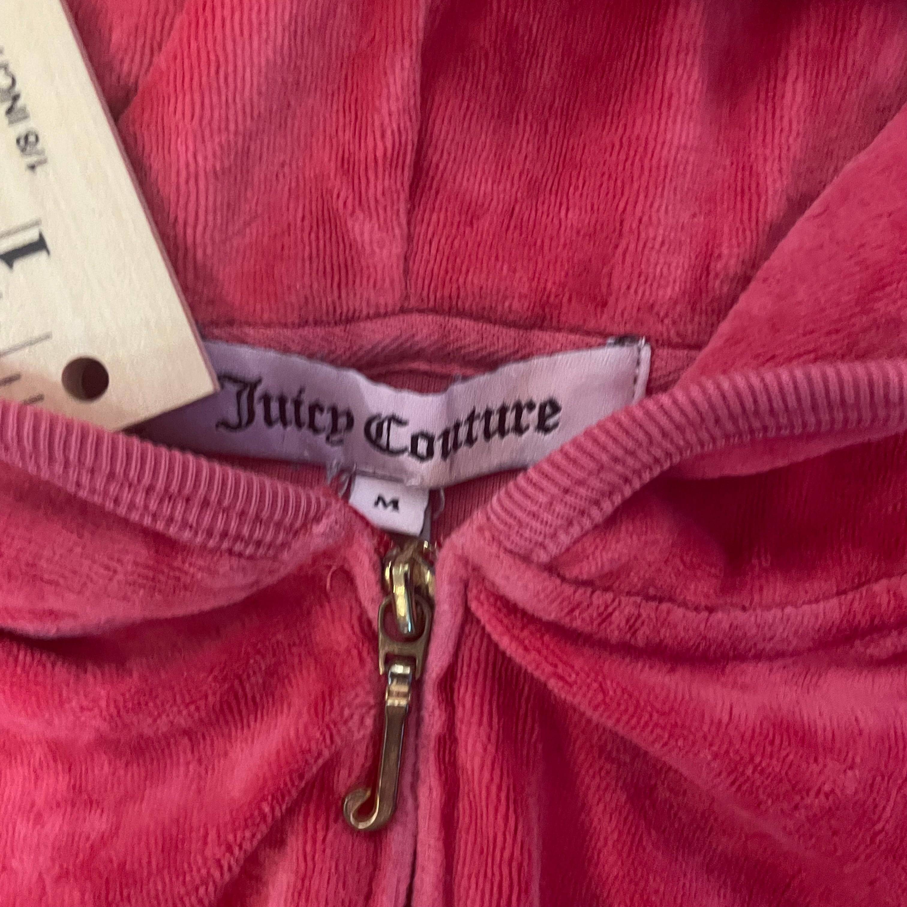 Vintage Juicy Couture Red Velour Rhinestone Crown Crest Zip Hoodie Size M