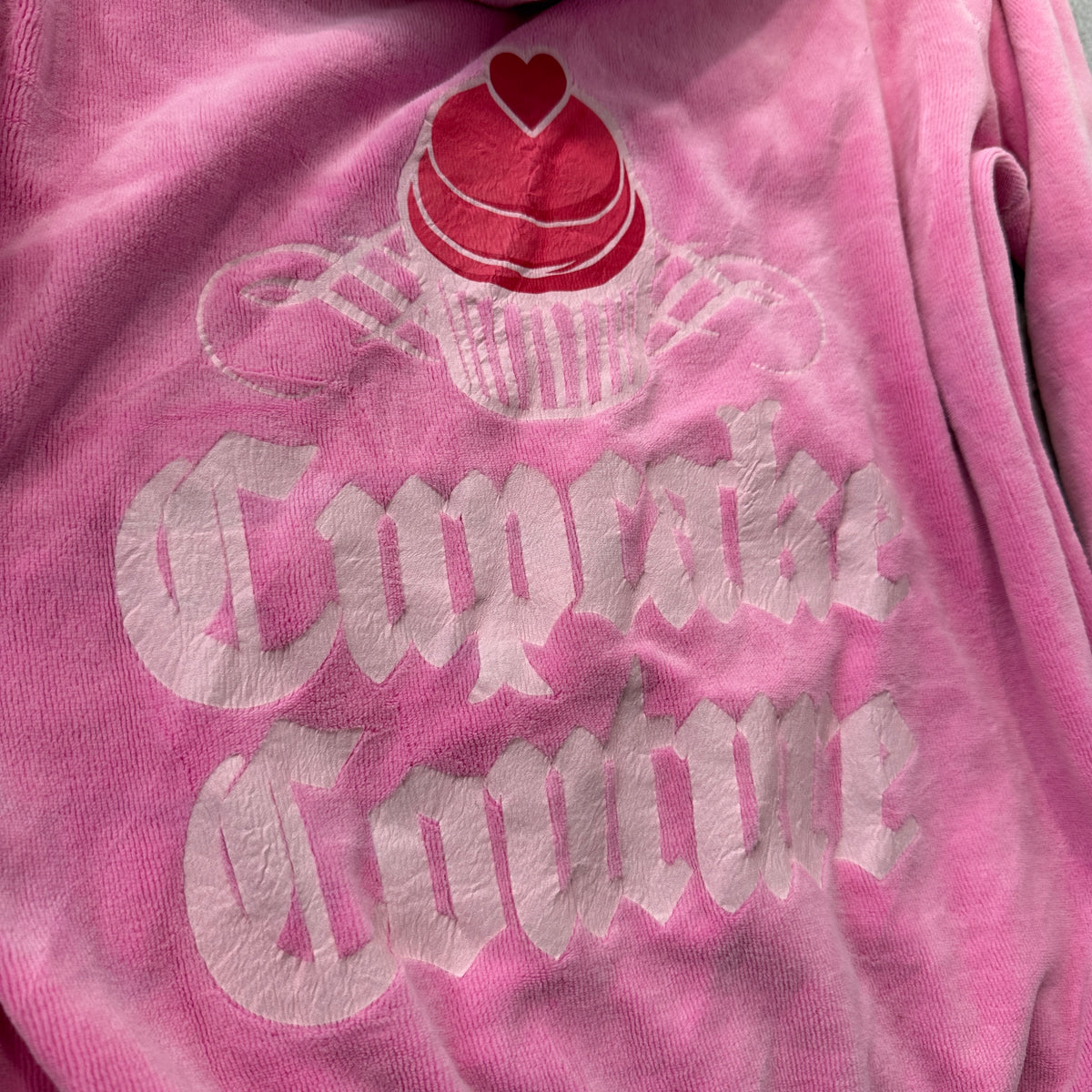 Juicy Couture Cupcake Womens Pink Velour Zip-Up Hoodie Loungewear Graphic Size M