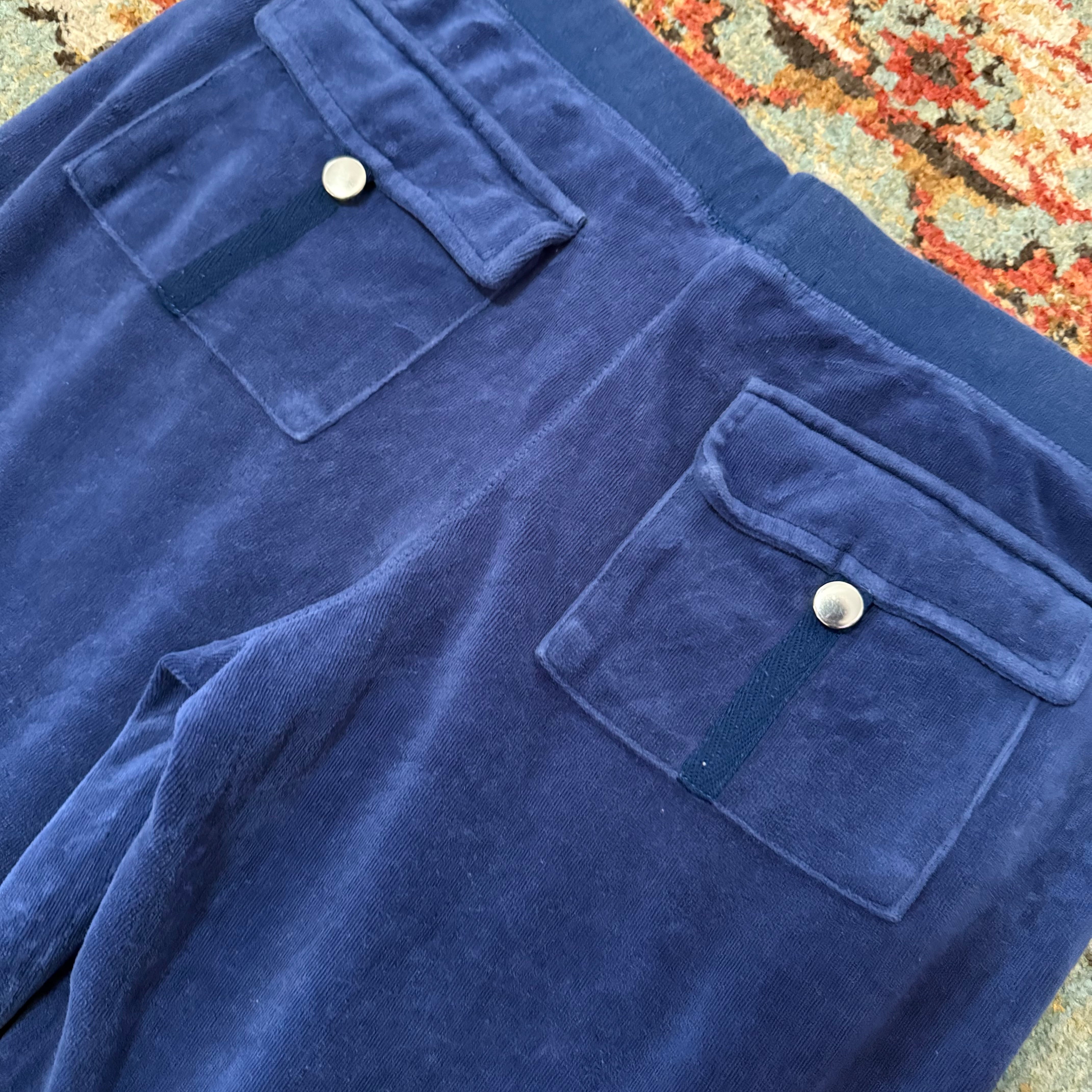 Vintage Juicy Couture Royal Blue Velour Snap Pocket Pants Size M