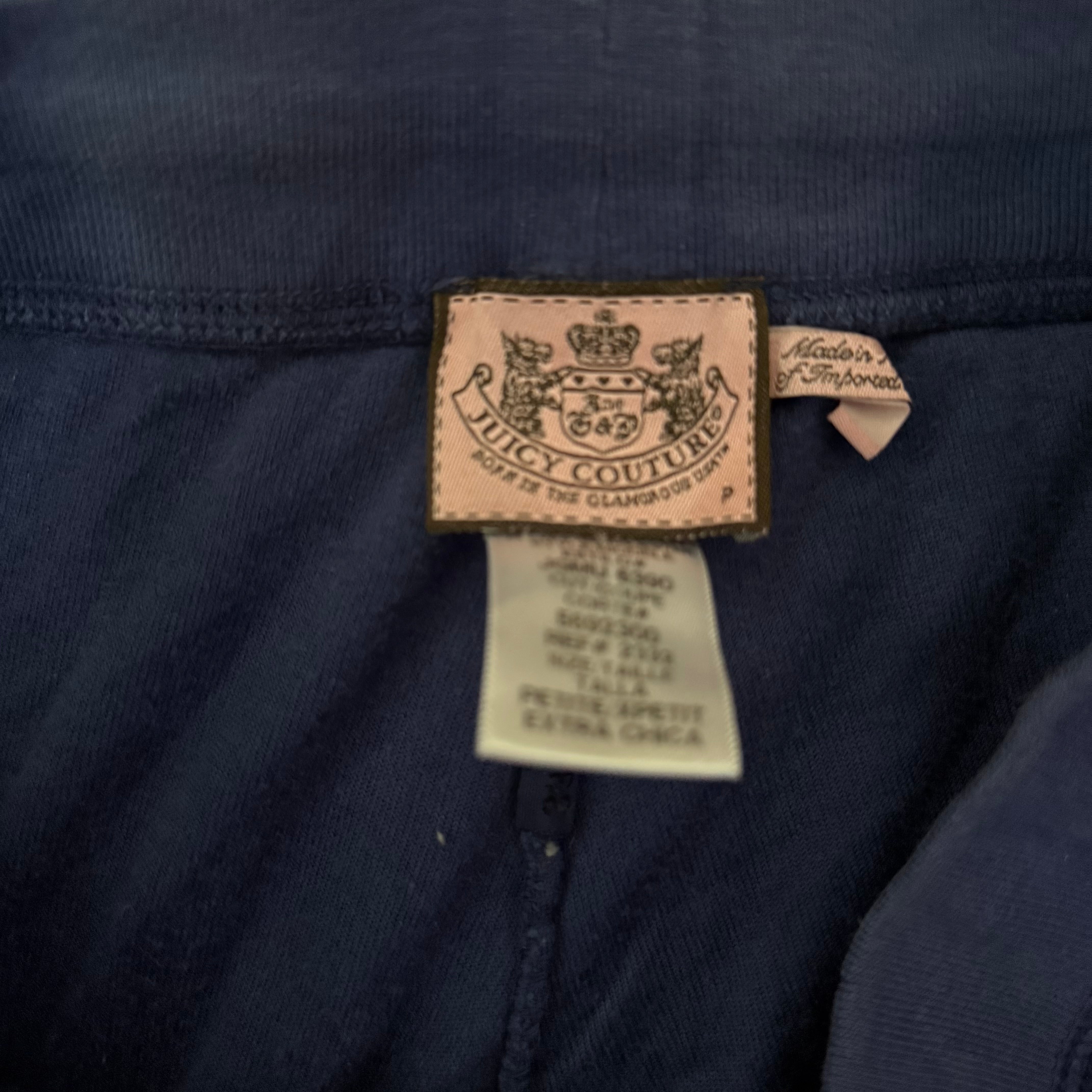 Vintage Juicy Couture Royal Blue Velour Rhinestone Crest Flared Pants Size P