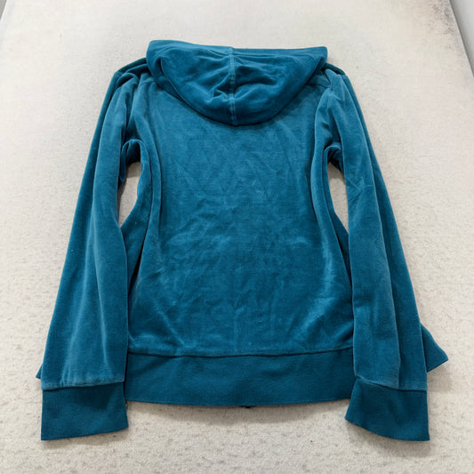 Tek Gear Women's Teal Blue Velour Full Zip Hoodie Pockets Loungewear Size XL