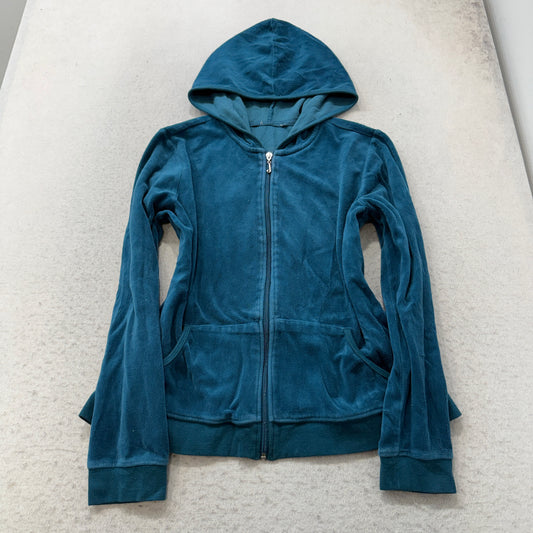 Vintage Juicy Couture Womens Teal Blue Velour Tracksuit Set Hoodie & Pant Size S