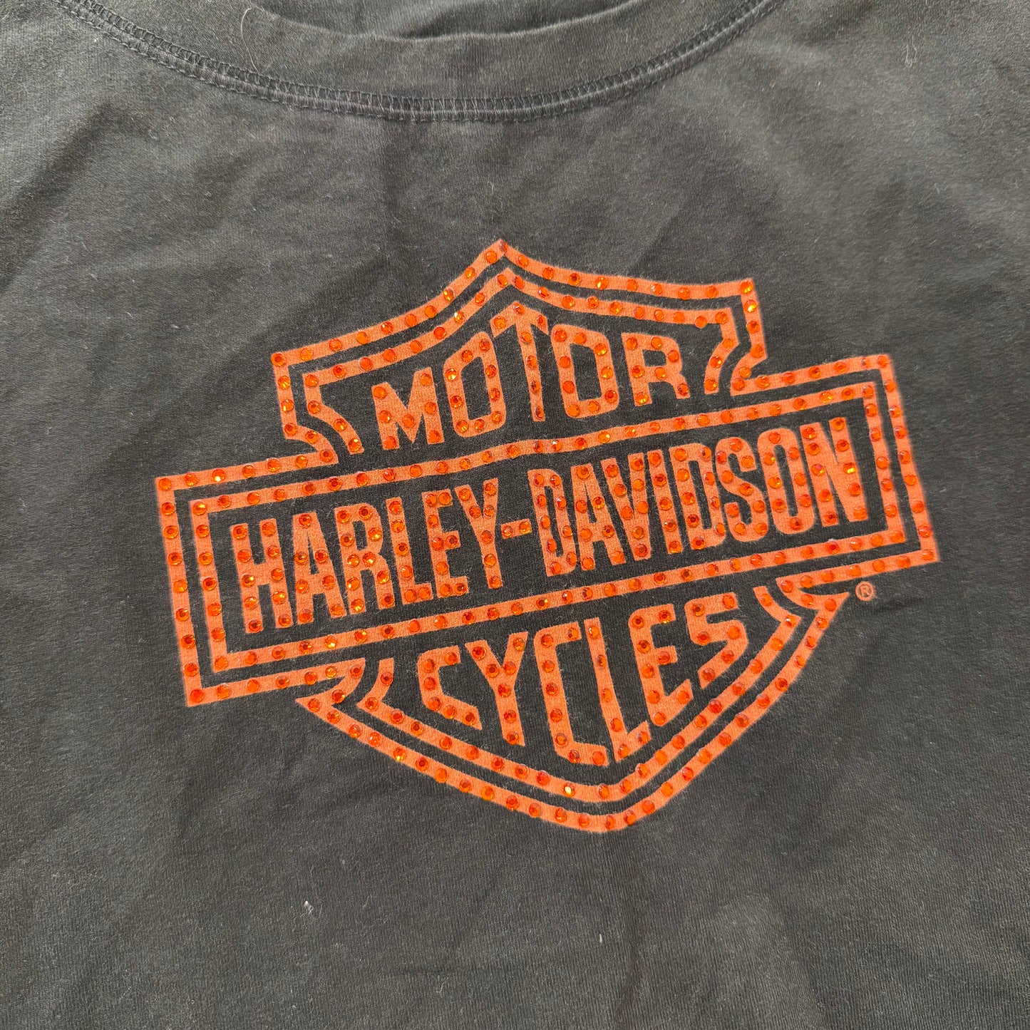 Harley-Davidson Women Black T-Shirt Long Sleeve Crewneck Rhinestone Logo Size 1W