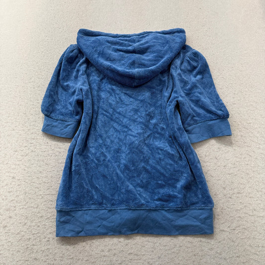Vintage Juicy Couture Women's Blue Terry Cloth Half Sleeve Zip-Up Hoodie Size L