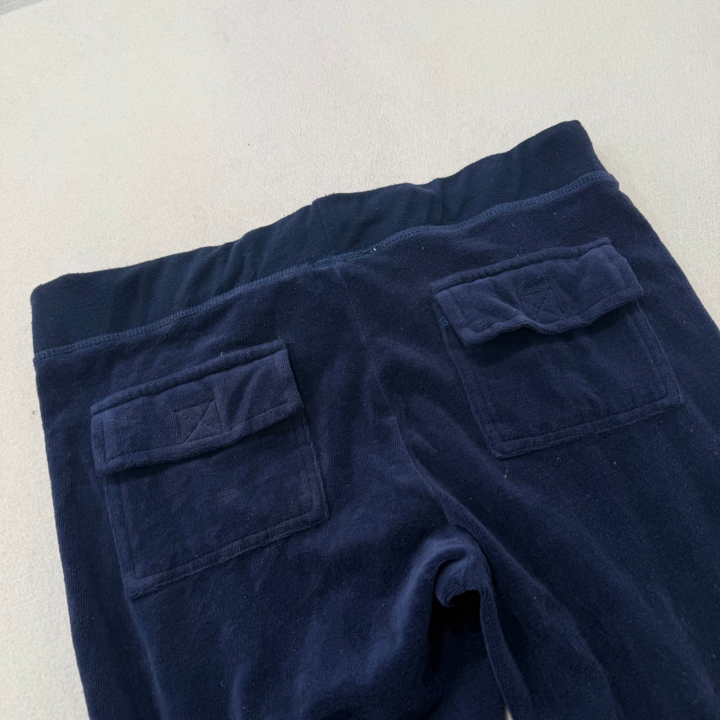 Juicy Couture Women's Navy Velour Flared Track Pant Back Flap Pockets Size M