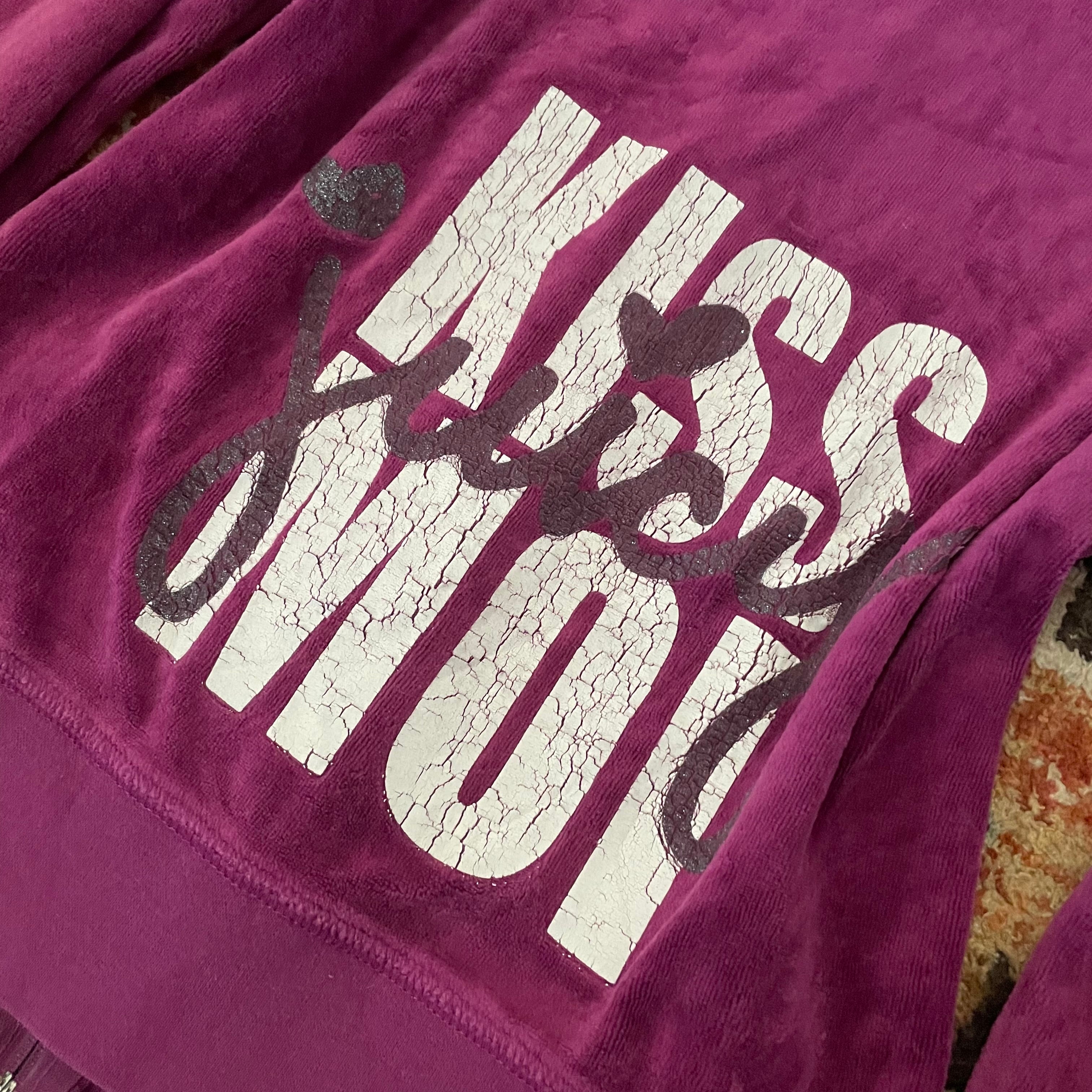 Vintage Juicy Couture Velour Zip Hoodie “Kiss Moi” Back Graphic Purple Size S