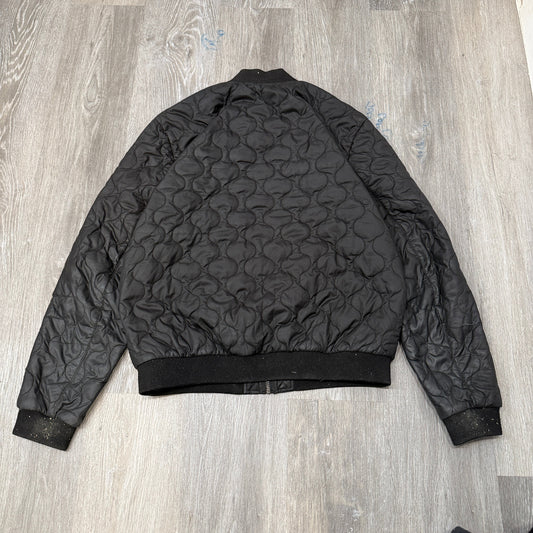 Lucky Brand Mens Black Onion Quilted Bomber Jacket Full Zip Ribbed Collar Size L