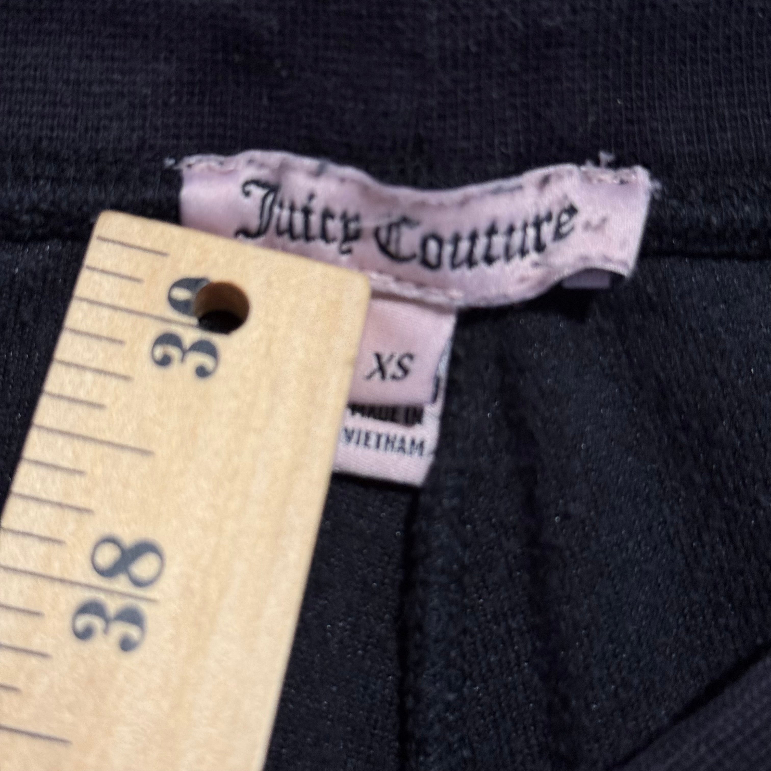 Vintage Juicy Couture Black Velour Rhinestone Logo Flared Pants Size XS