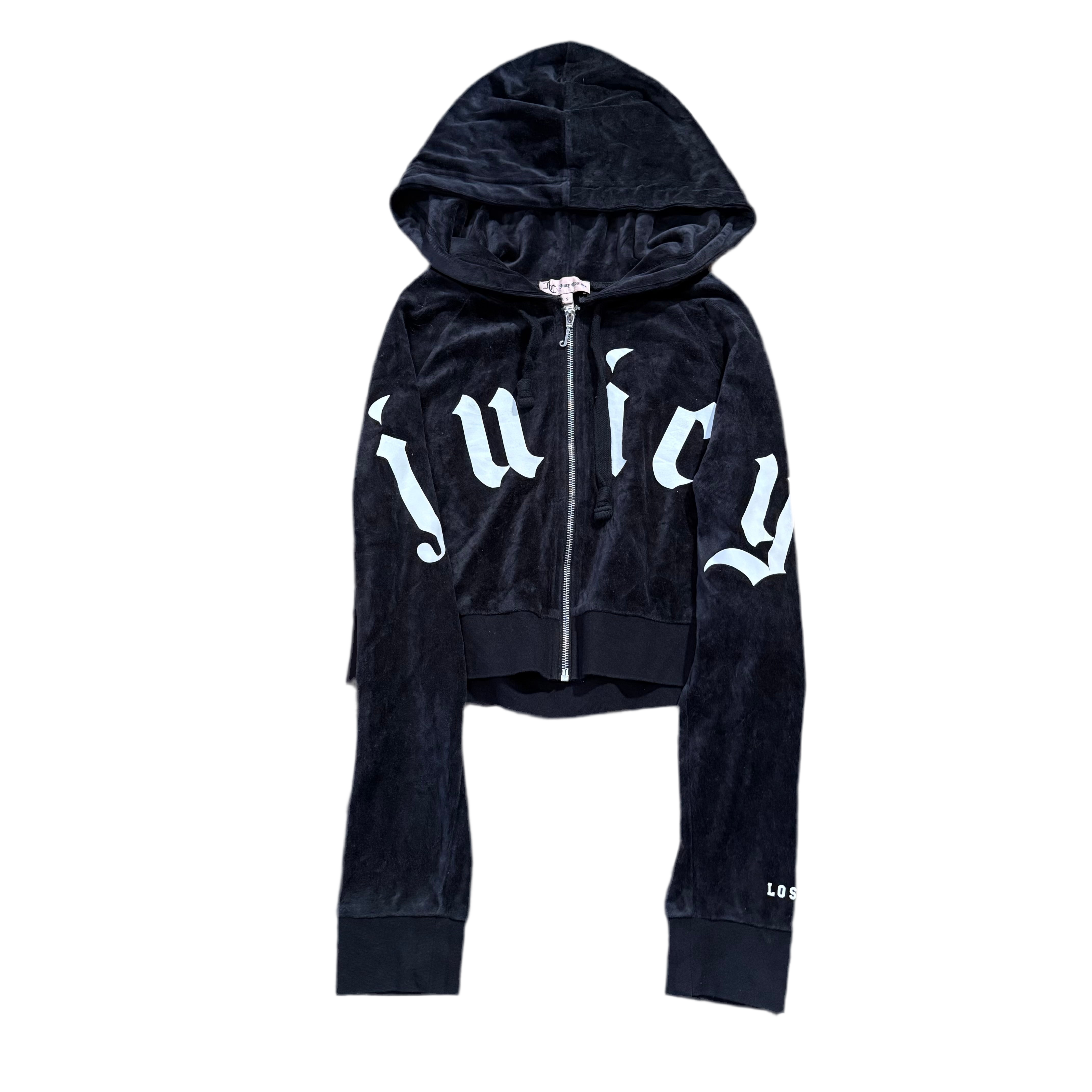 Vintage Juicy Couture Dark Grey Velour Gothic “Juicy” Zip Hoodie Size S