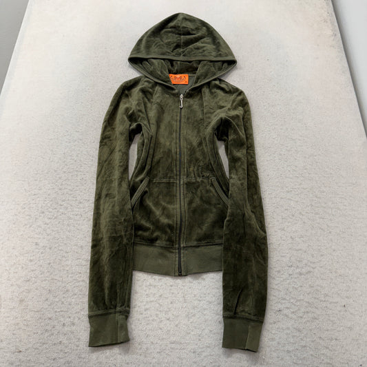 RARE 2003 Juicy Couture Scottie Dogs Womens Olive Green Velour Zip-Up Hoodie - S