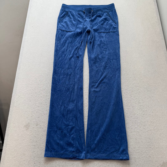 Juicy Couture Women's Royal Blue Velour Flared Track Pant Flap Pockets Size M