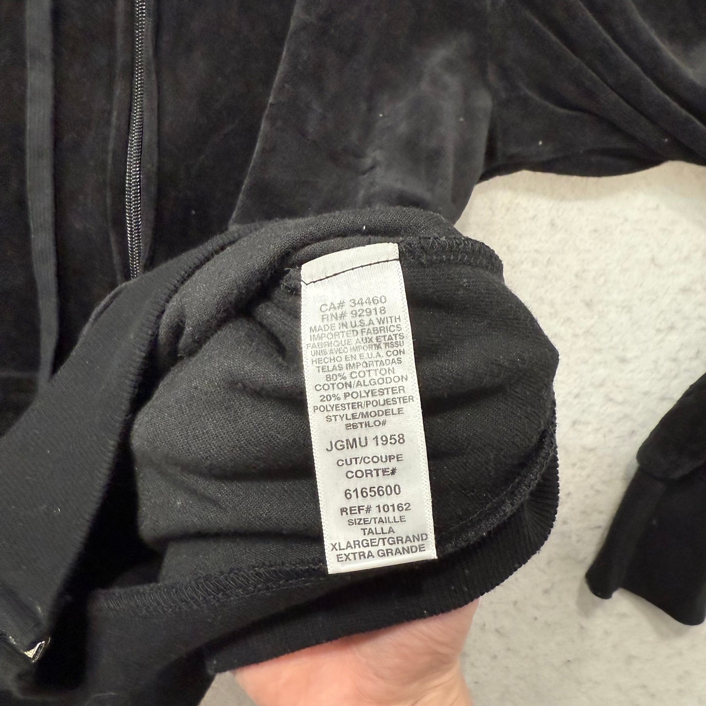 Juicy Couture Black Velour Tracksuit Set Zip Up Hoodie & Flare Pant Logo Size XL