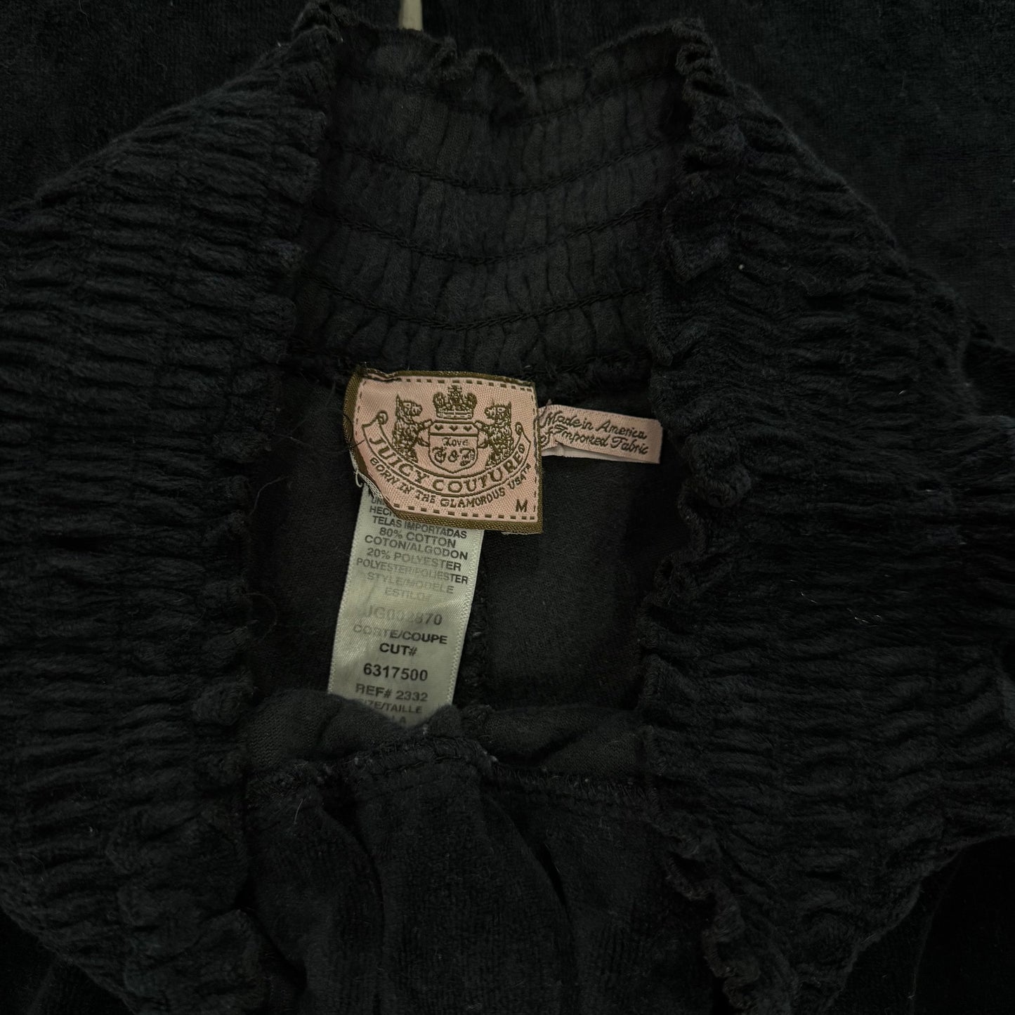 Black VINTAGE Velour Juicy Couture Flared Pants w/ RARE LACE DETAIL SIZE M