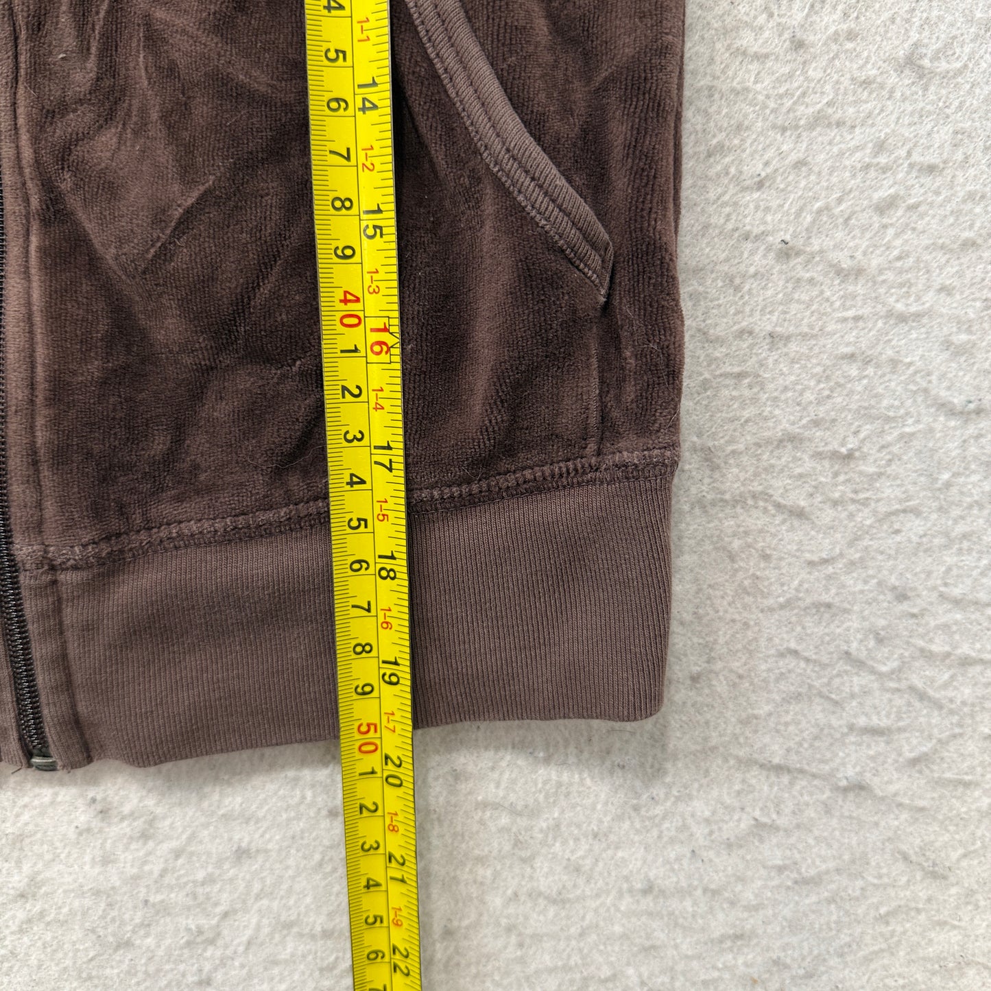 2003 Vintage Juicy Couture Women's Brown Velour Zip-Up Hoodie Pockets Size P